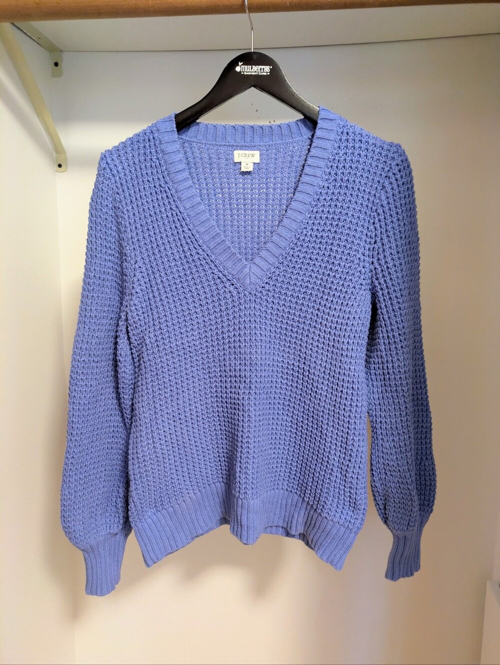 J.Crew Textured waffle knit v-neck pullover sweater periwinkle blue size M
